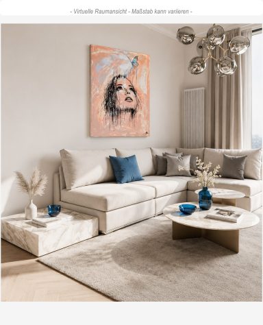 „Rise“ als Kunstwerk in einem hellen modernen Wohnzimmer über einem Sofa