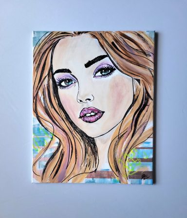 Modernes Acrylportrait einer Frau mit Akzenten auf Leinwand