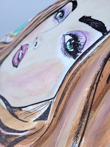 Modernes Acrylportrait einer Frau mit Akzenten auf Leinwand