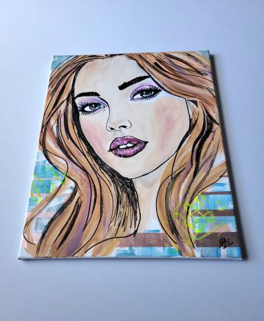 Modernes Acrylportrait einer Frau mit Akzenten auf Leinwand
