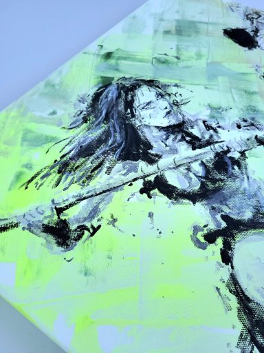 Detail der Kämpferin aus dem Acrylgemälde The Bear Within mit expressivem Pinselstrich.