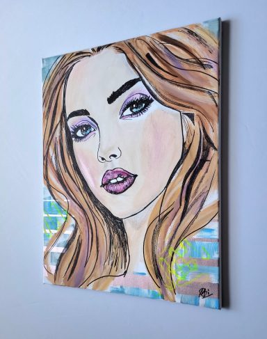 Modernes Acrylportrait einer Frau mit Akzenten auf Leinwand