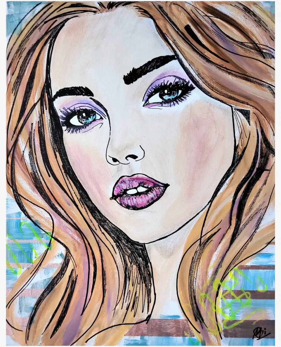 Modernes Acrylportrait einer Frau mit Akzenten auf Leinwand