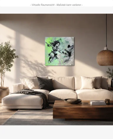 The Bear Within als modernes Wandbild über einem Designer-Sofa in einem stilvollen Wohnraum.