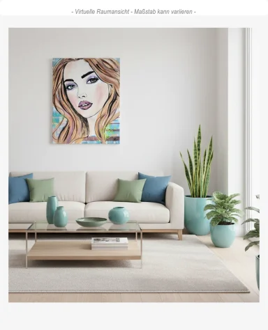 Modernes Acrylportrait einer Frau mit Akzenten auf Leinwand